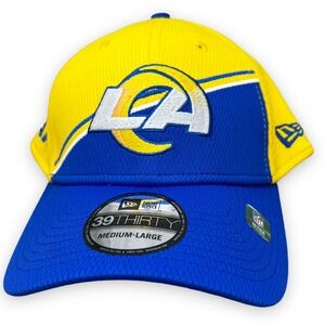 LA Rams Hat Men's M/L Blue Yellow Script 2023 Sideline‎ Alternate Stretch Fit